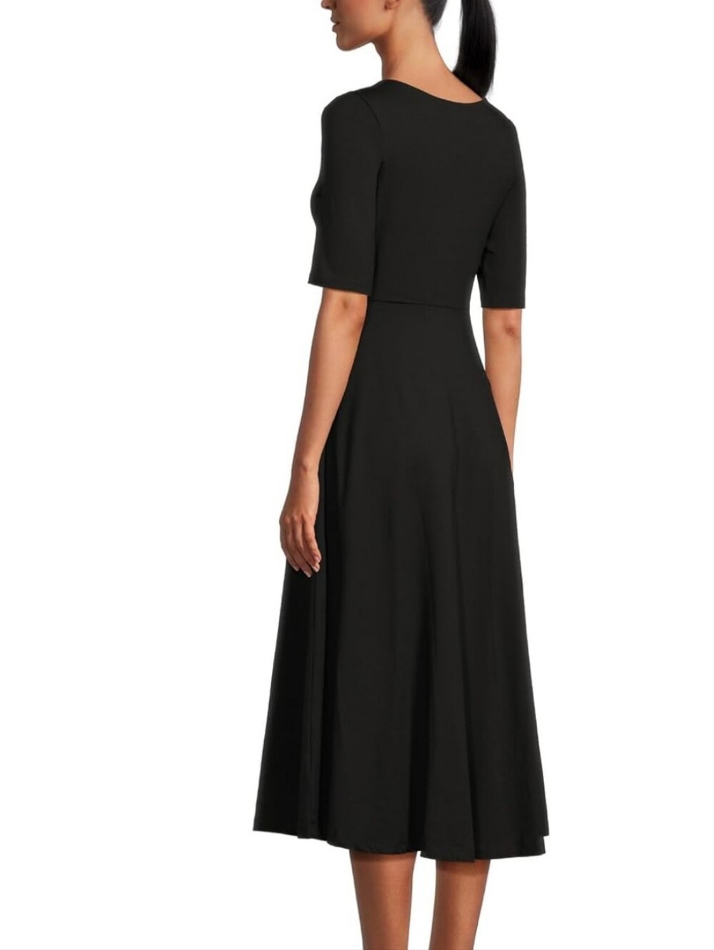 PACT Black Organic Cotton Fit & Flare Midi Dress | Women's Medium - Picture 2 of 8